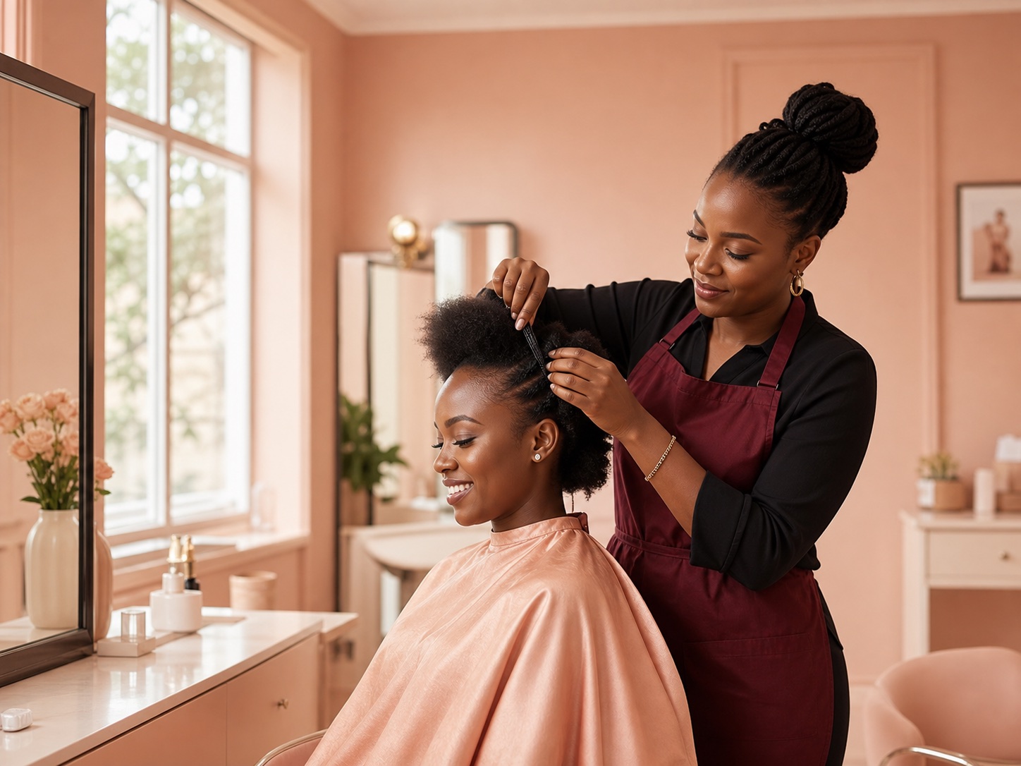 Glowhaus stylist caring for a client's natural hair