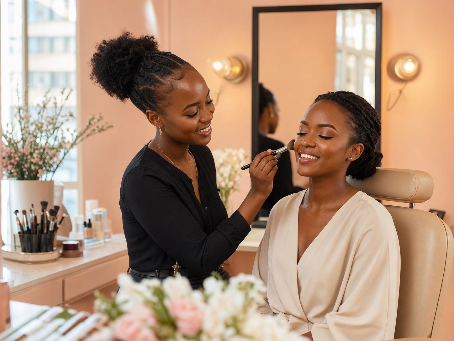Glowhaus makeup artist completing a client's natural makeup look