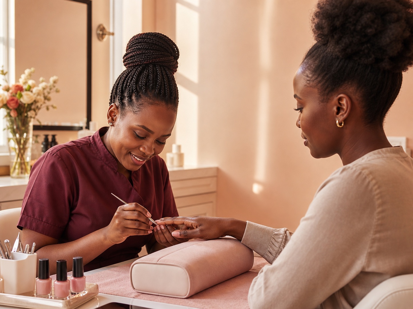 Glowhaus nail technician giving a client a manicure