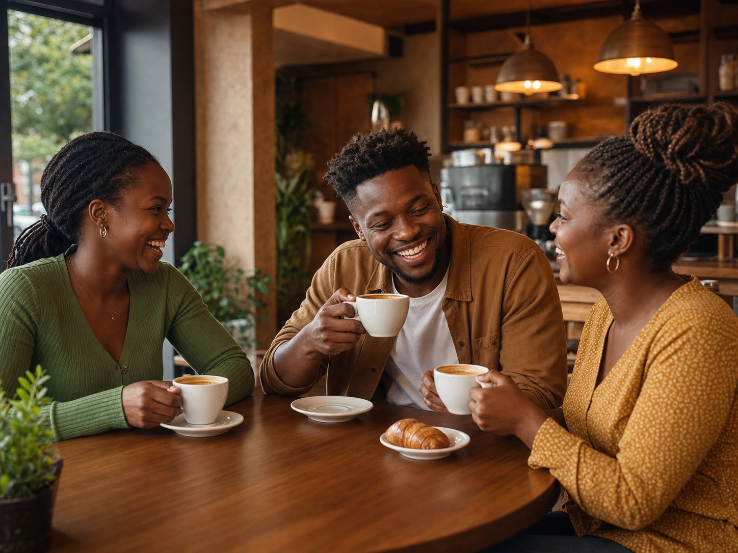 Friends enjoying coffee together at Karibu Coffee House