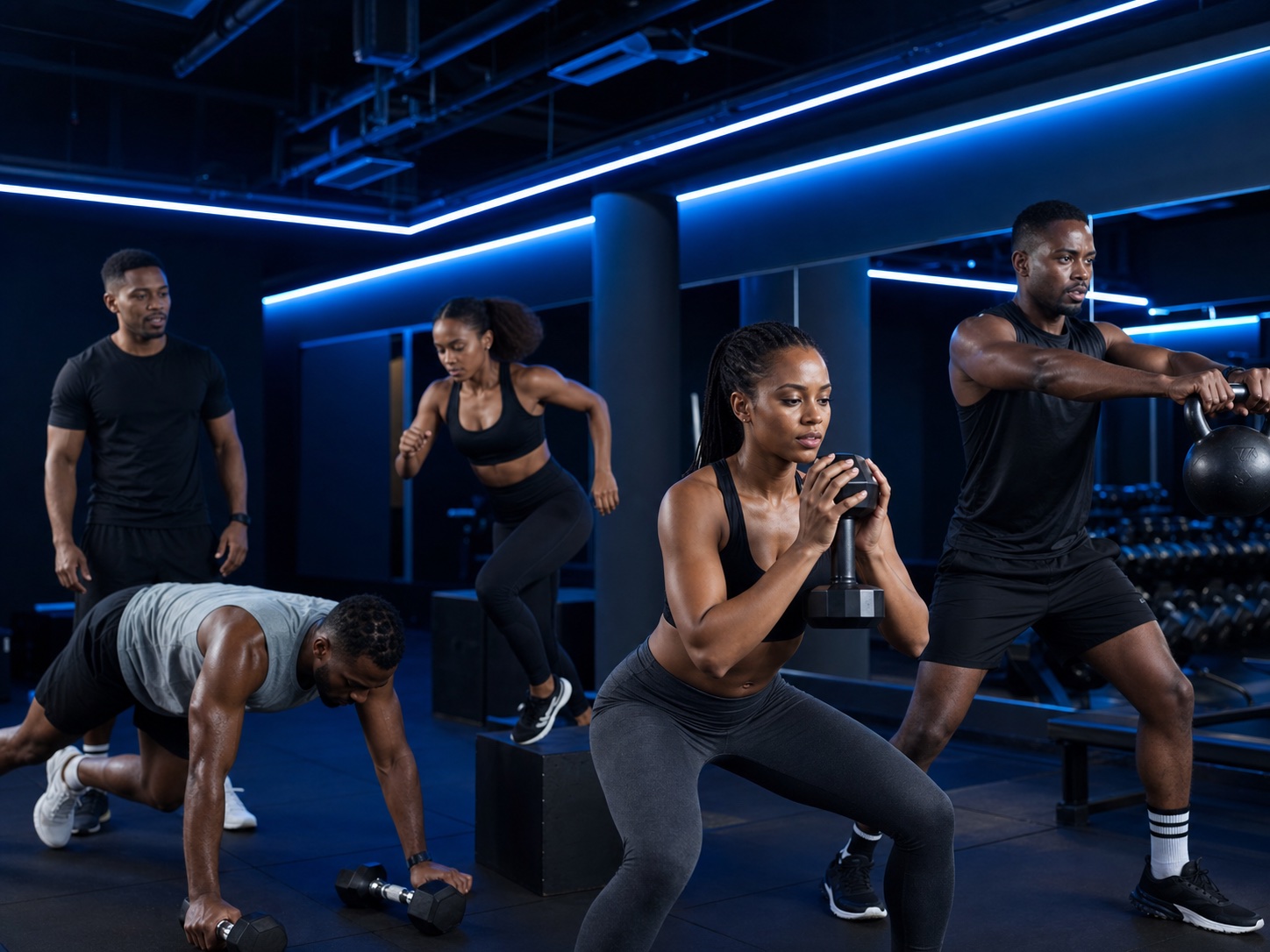 Pulse Fitness members taking part in a small group HIIT session