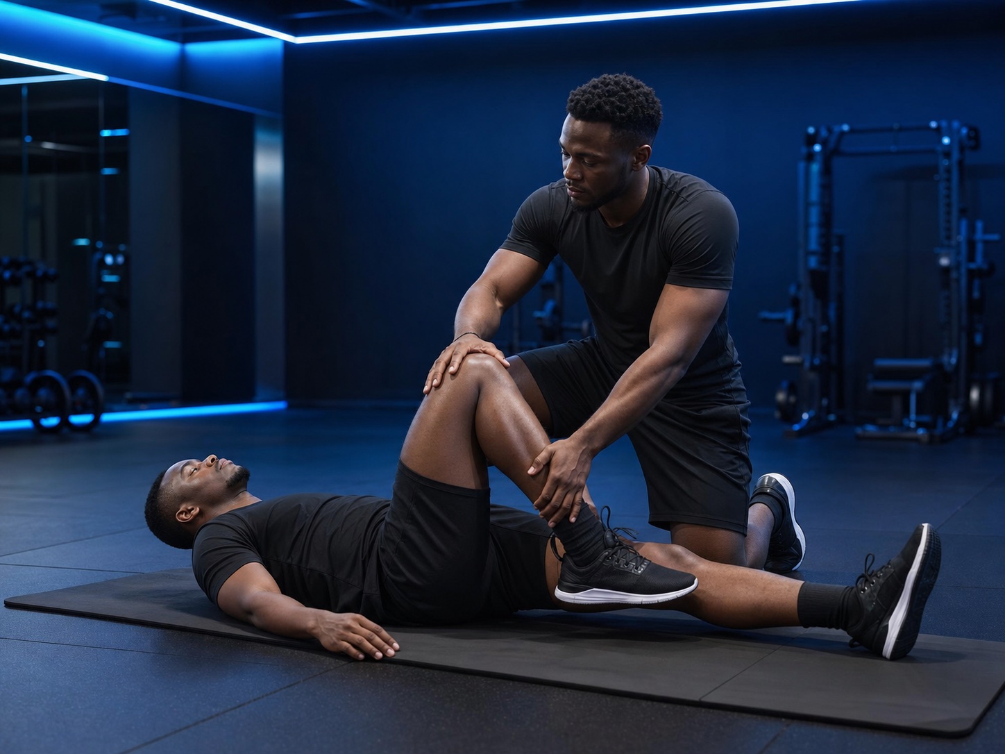Pulse Fitness coach supporting a member during a mobility session