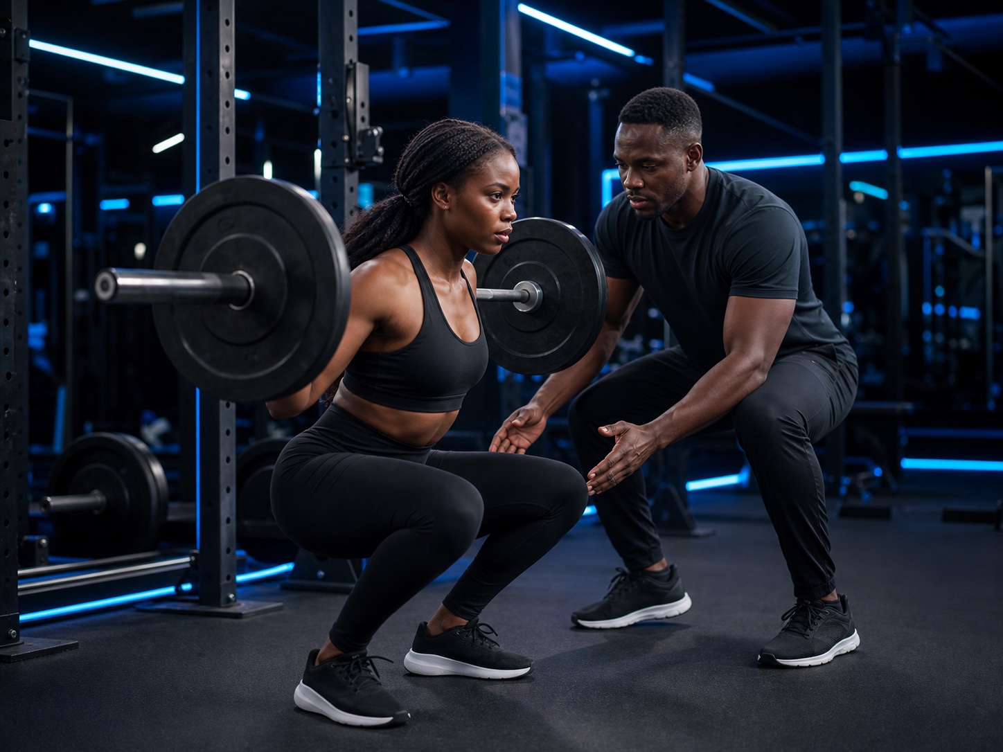 Pulse Fitness coach guiding a member through strength training